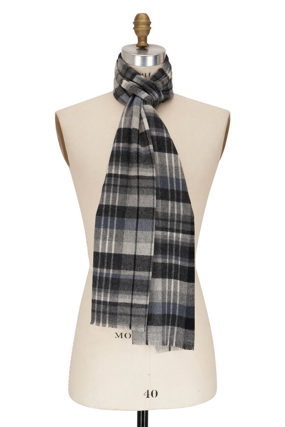 Chelsey Imports - Gray & Blue Plaid Cashmere Scarf