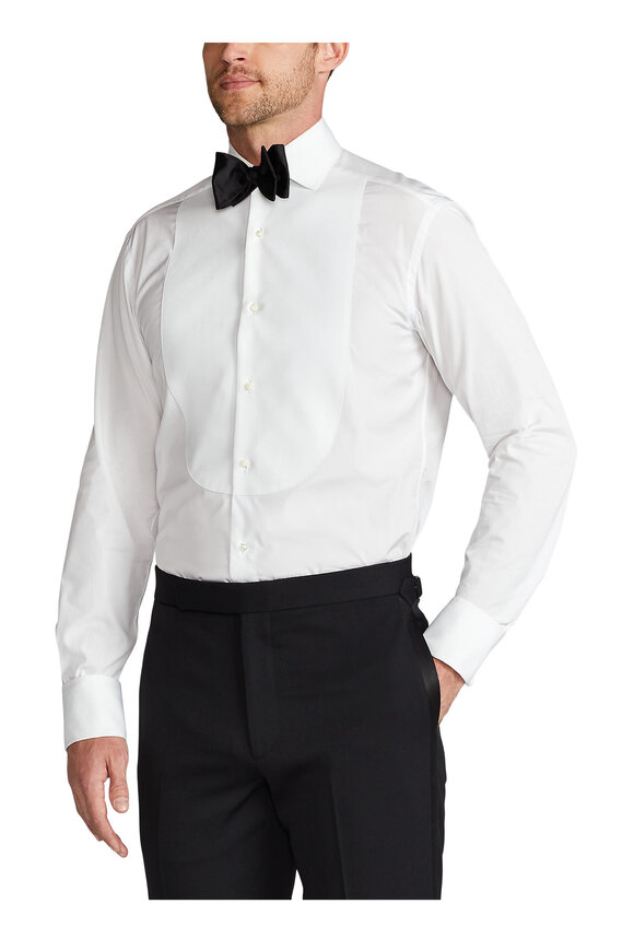 Ralph Lauren Purple Label - White Poplin Piqué Tuxedo Shirt