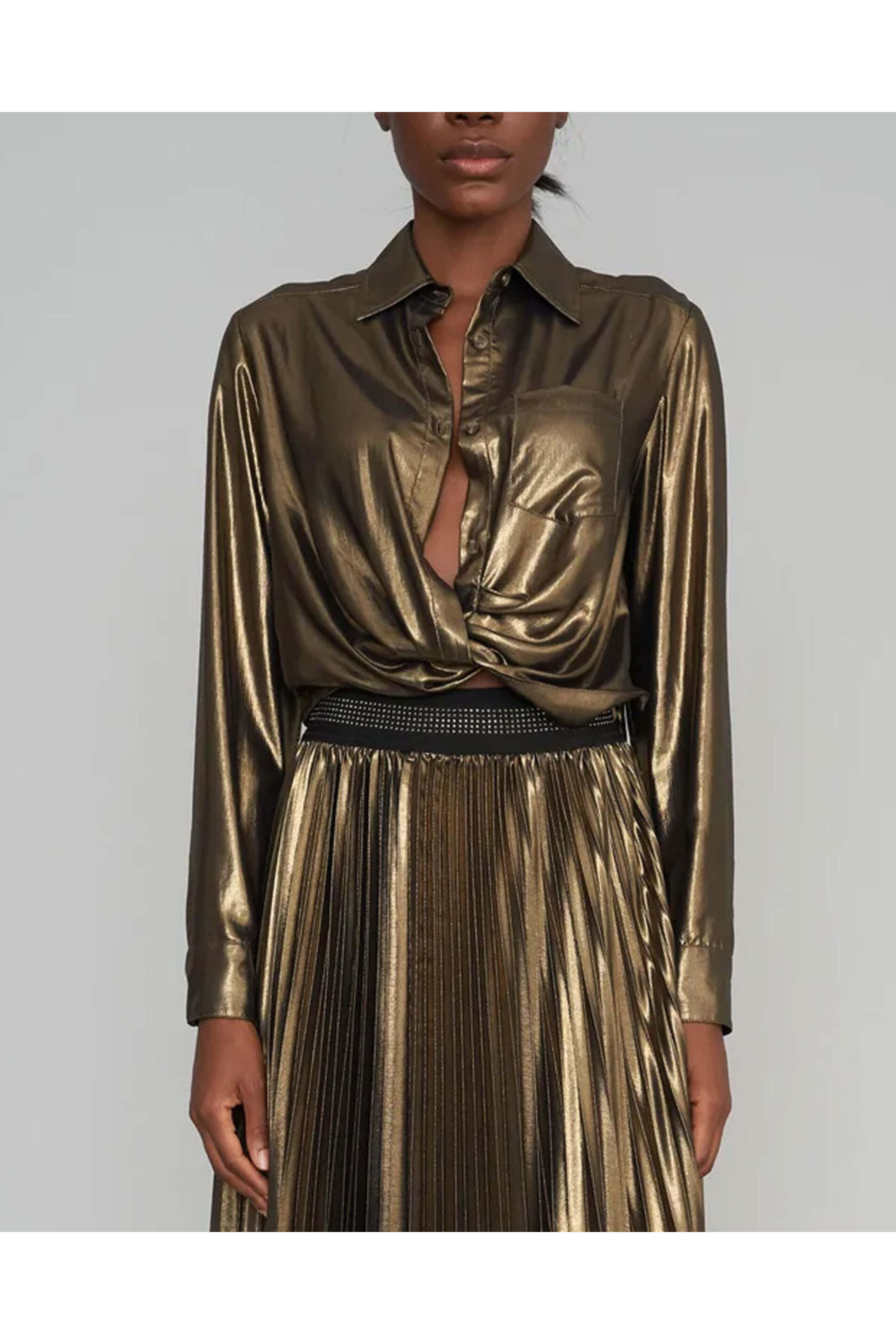 Le Superbe - Vintage Gold Metallic Sunset Tower Tuck Shirt