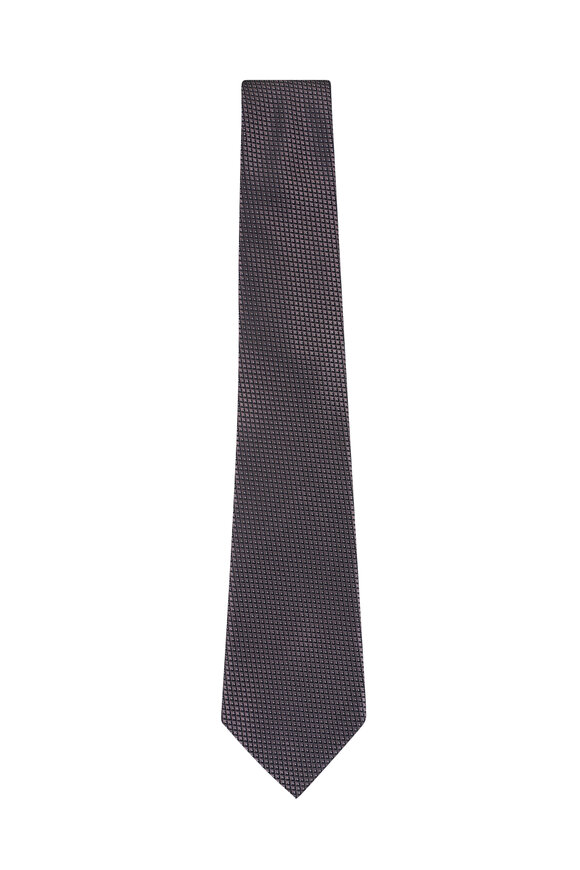 Zegna Dark Brown Geometric Micro Dot Silk Necktie - view 1