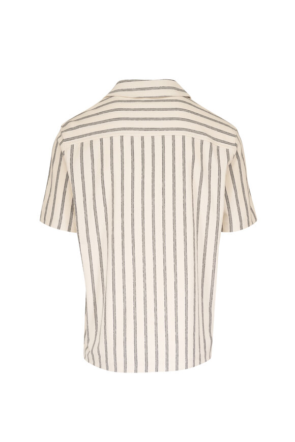 Vince Smock White Combo Stripe Cotton Terry Cabana Shirt - view 3