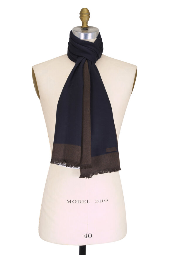 Maurizio Baldassari Navy Brushed Silk Scarf - view 1
