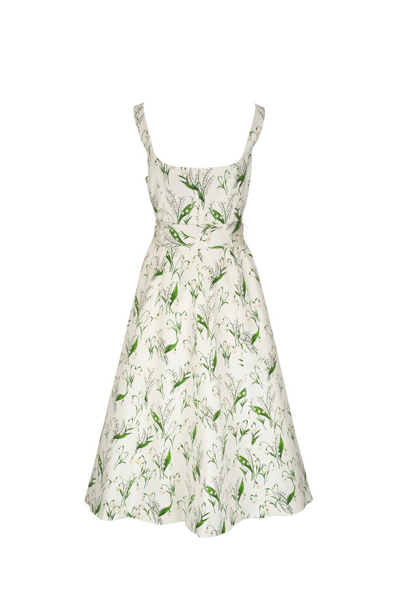 Carolina Herrera - White & Green Floral Print Midi Dress