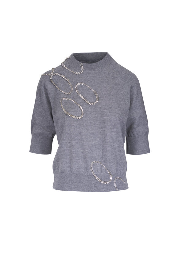 Dries Van Noten Gray Wool Embellished Sweater