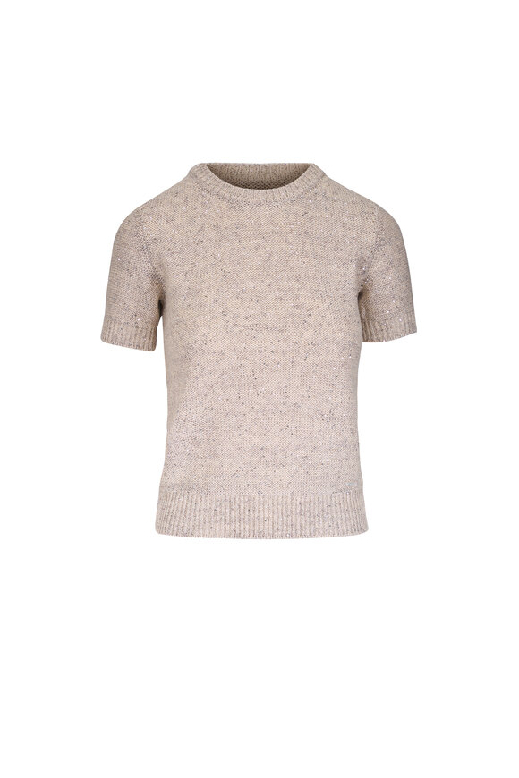Akris Greige Sequin Knit Top