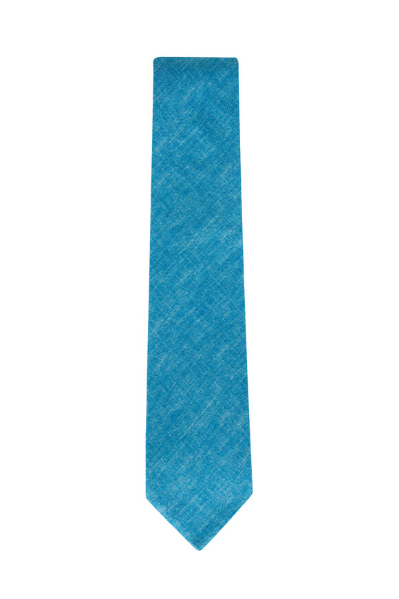 Edward Armah Aqua Solid Silk Necktie - view 1