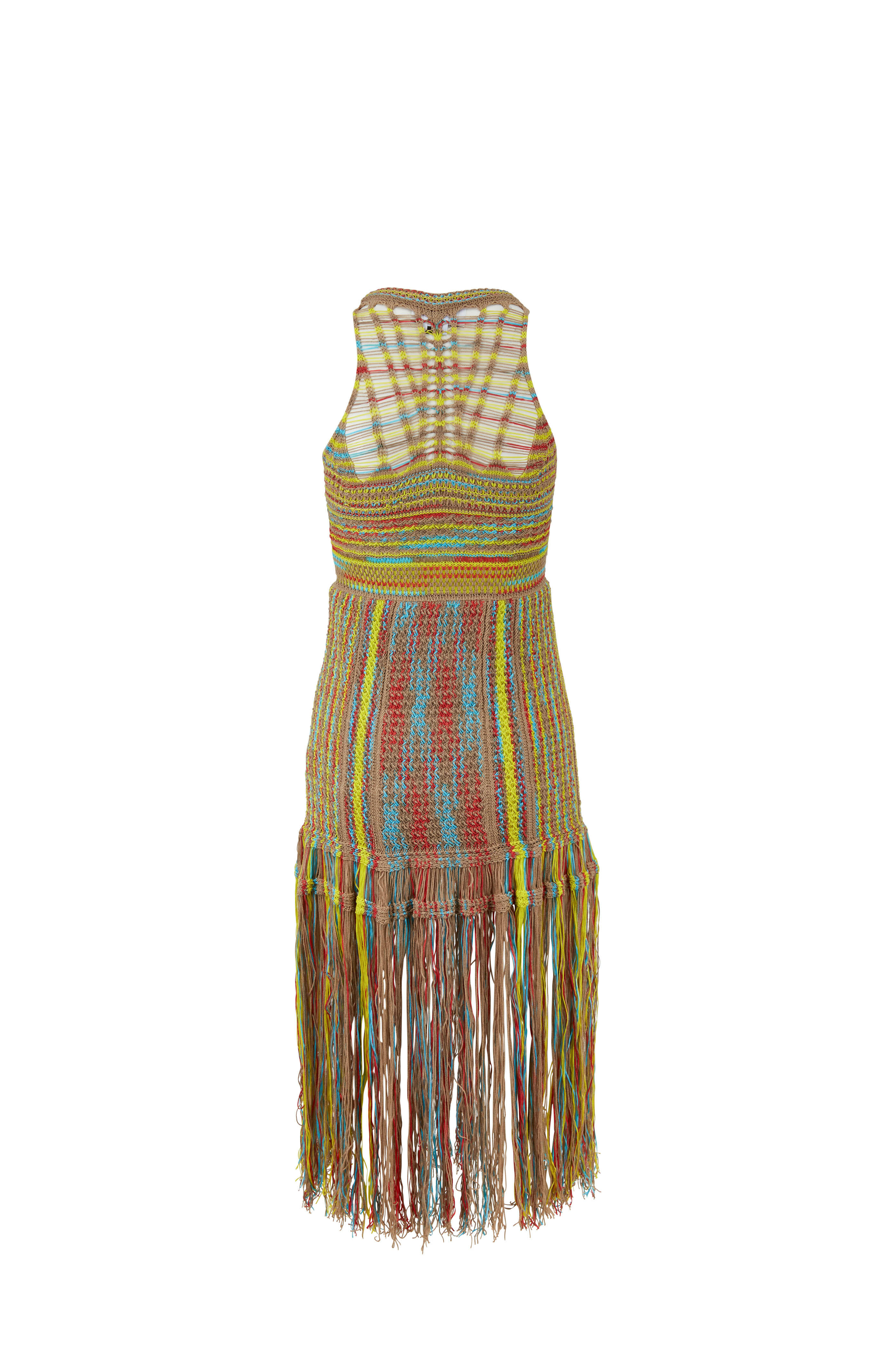 M Missoni - Multi-Color Knit Fringed Halter Dress