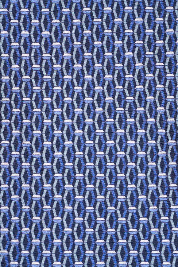 Canali - Navy & Light Blue Geometric Print Silk Necktie