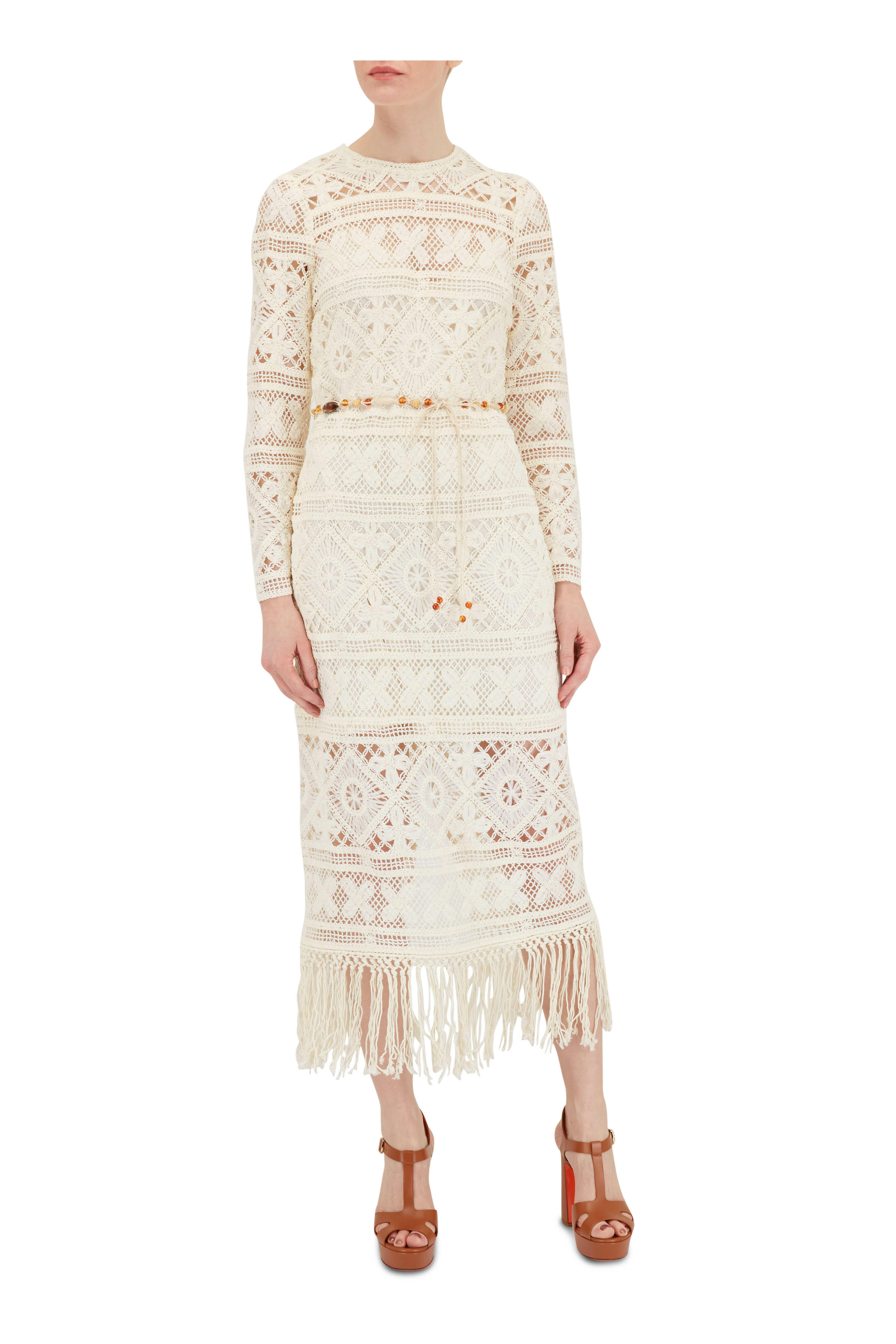Zimmermann - Cira Ivory Ribbon Lace Midi Dress