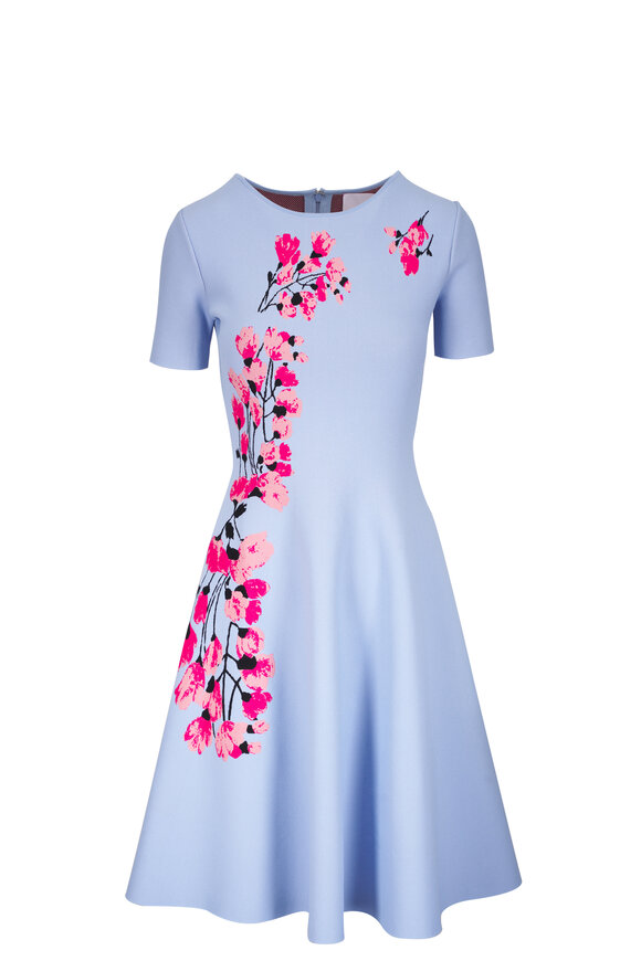 Carolina Herrera Light Blue Floral Jacquard Dress