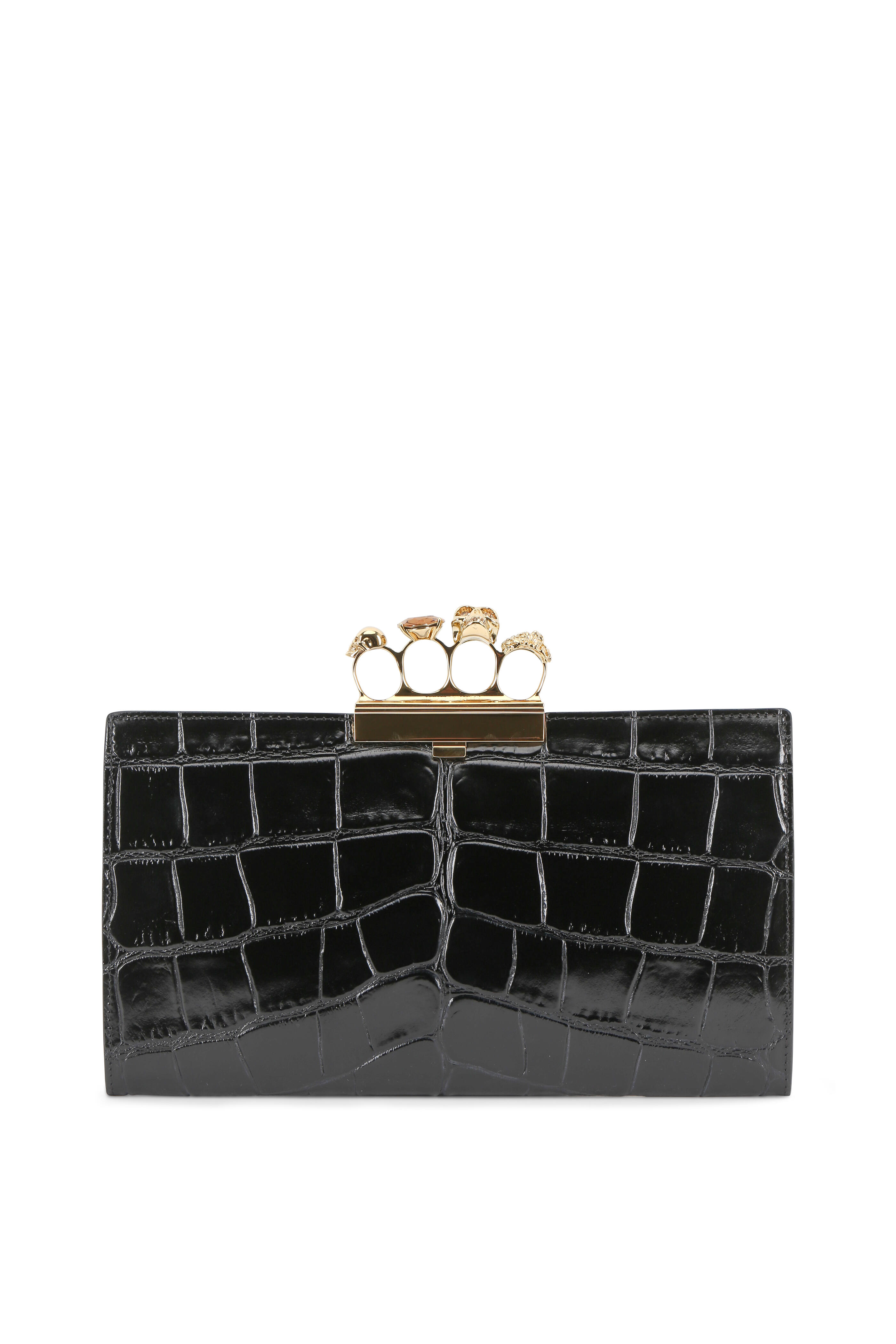 McQueen - Black Crocodile Embossed Leather Knuckle Clutch