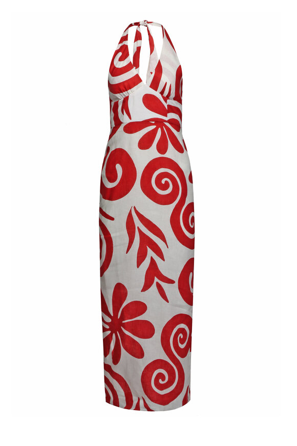 Cala De La Cruz Dasha Red & White Halterneck Maxi Dress