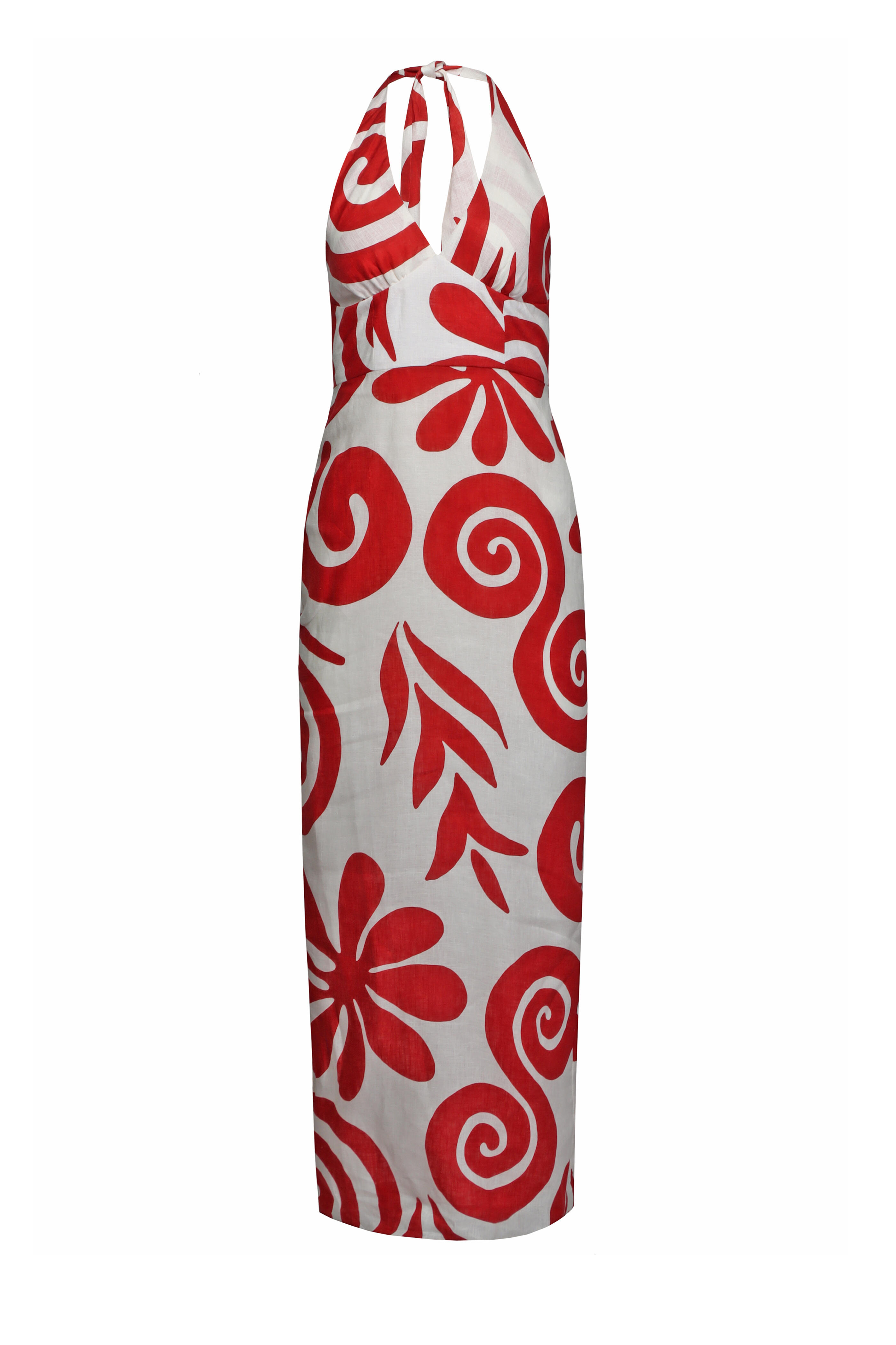 Cala De La Cruz - Dasha Red & White Halterneck Maxi Dress