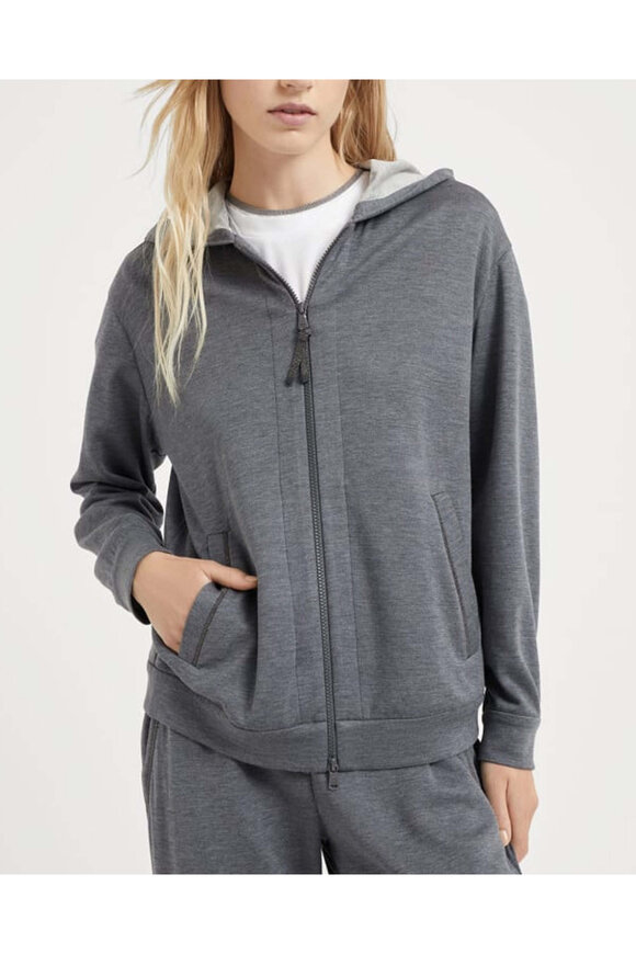 Brunello Cucinelli Gray Felpa Zip Hoodie - view 4