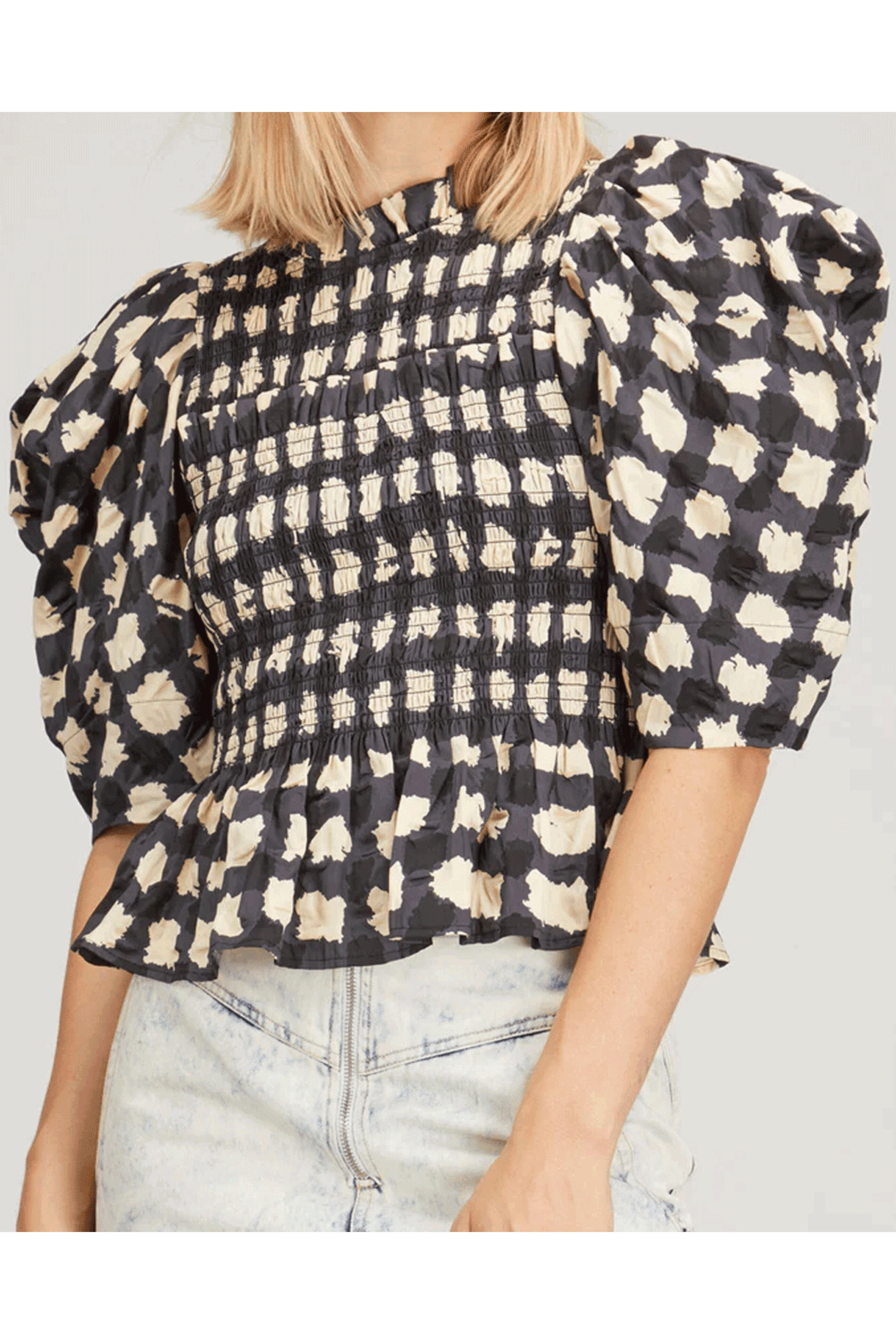 Sea NYC - Charcoal Ginger Puff Sleeve Top
