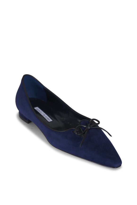 Manolo Blahnik Esmaa Navy & Black Suede Flat, 10mm