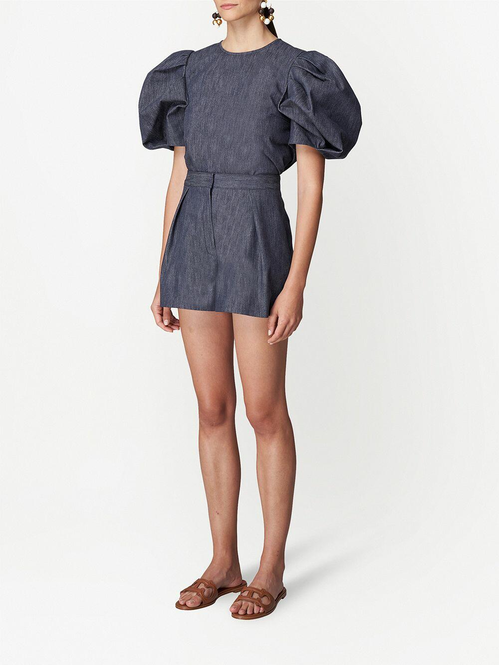 Carolina Herrera - Dark Navy Wide Leg High-Rise Chambray Short