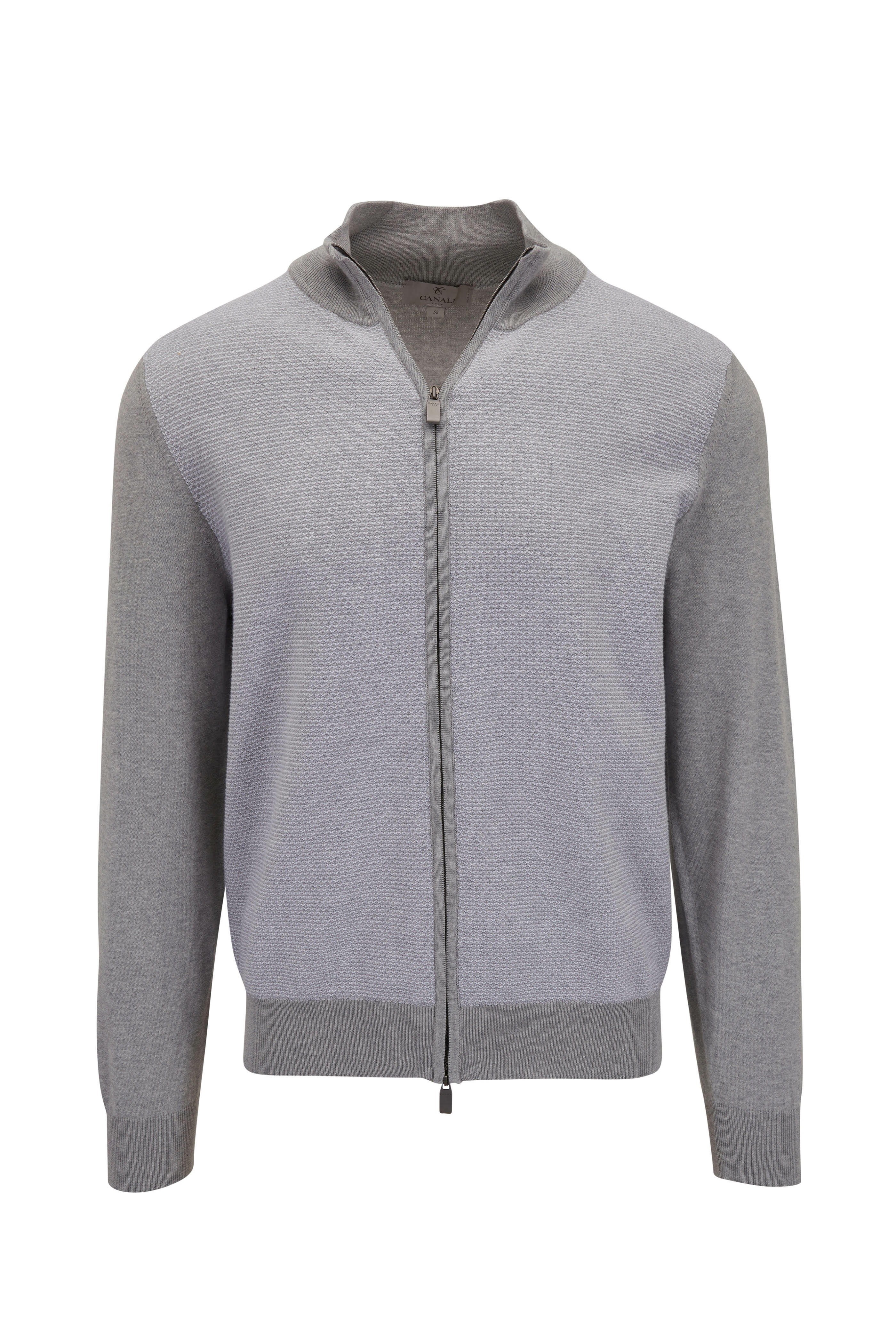 Canali - Light Gray Textured Full Zip Sweater | Mitchell Stores