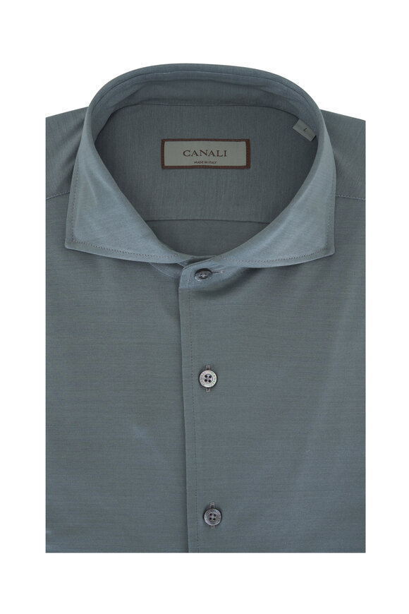 Canali Solid Blue Cotton Sport Shirt