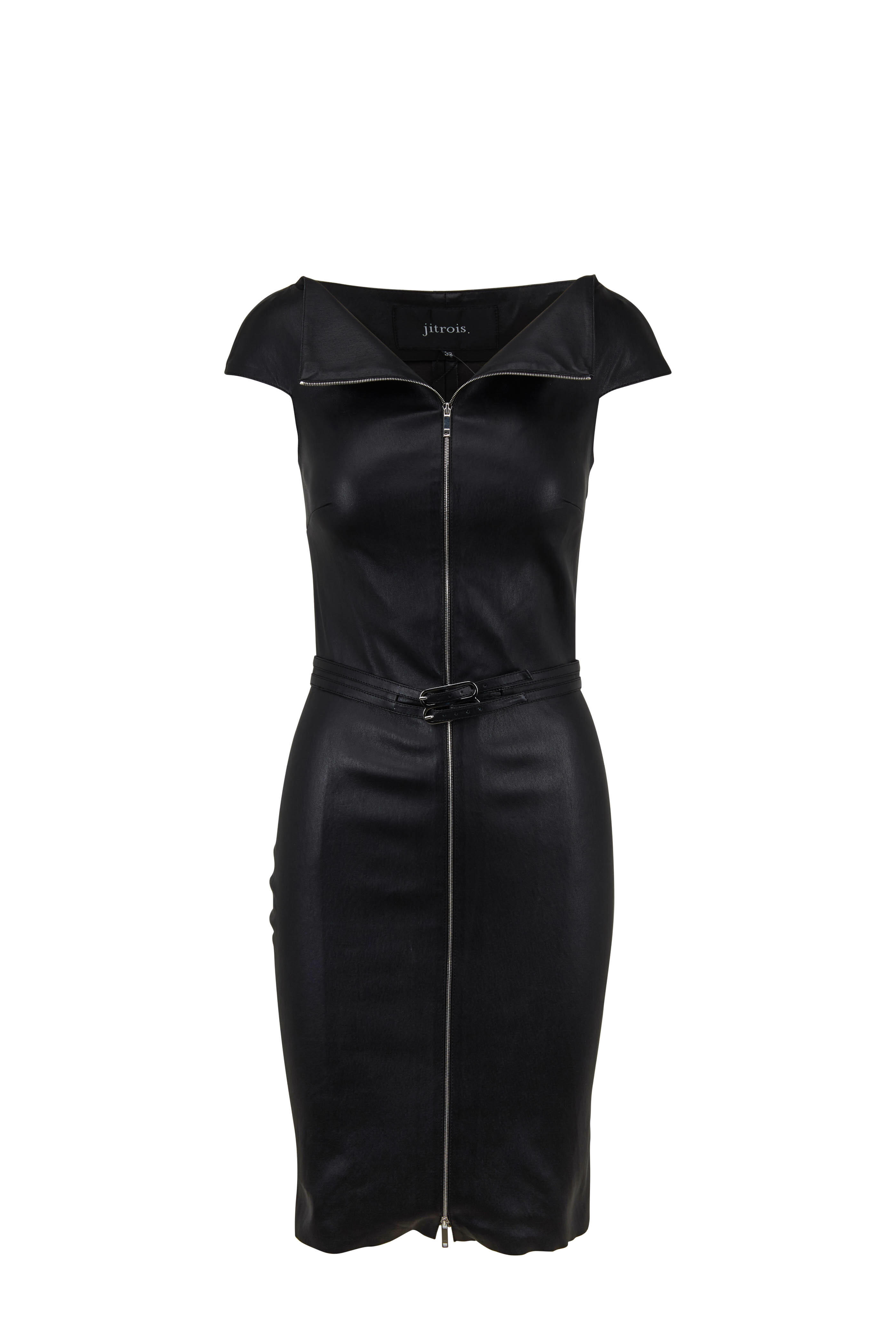 chinese dress ladies Faux Leather Zip-Front Midi Dress | Built-In Shapewear main image 1