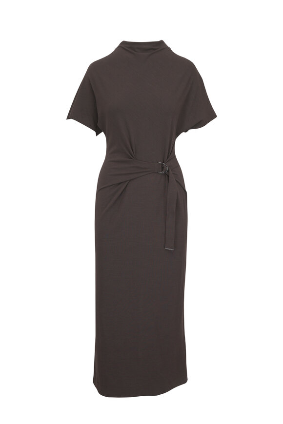 Brunello Cucinelli Couture Chocolate Belted Midi Dress
