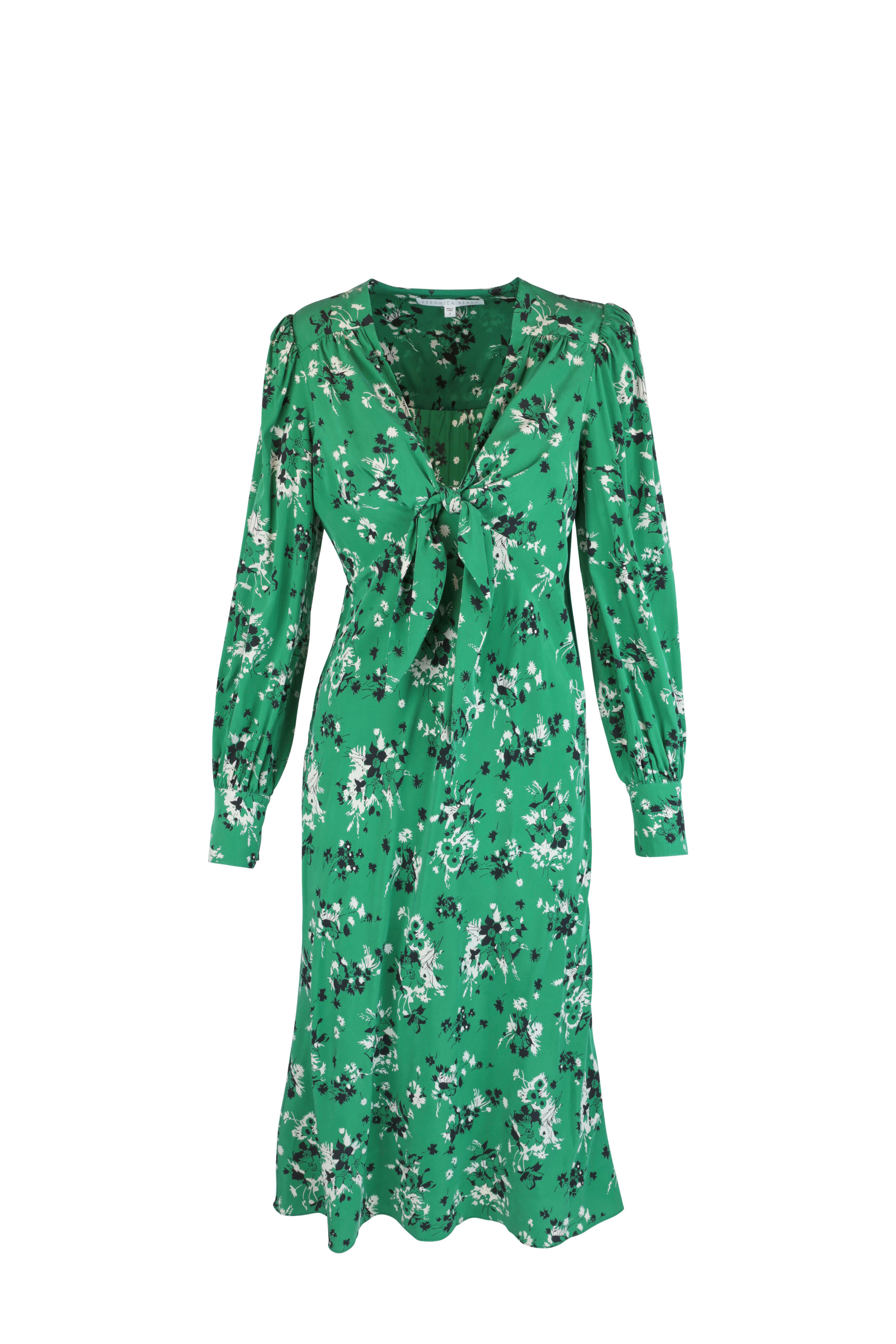 Veronica Beard - Amber Green Silk Floral Long Sleeve Dress