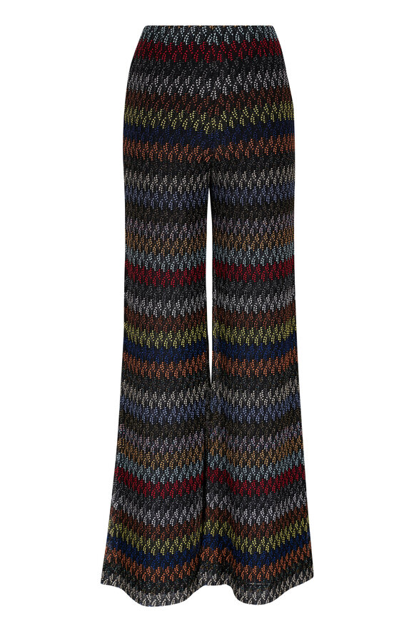 Missoni - Black Rainbow Multi Embroidered Wide Leg Pant 