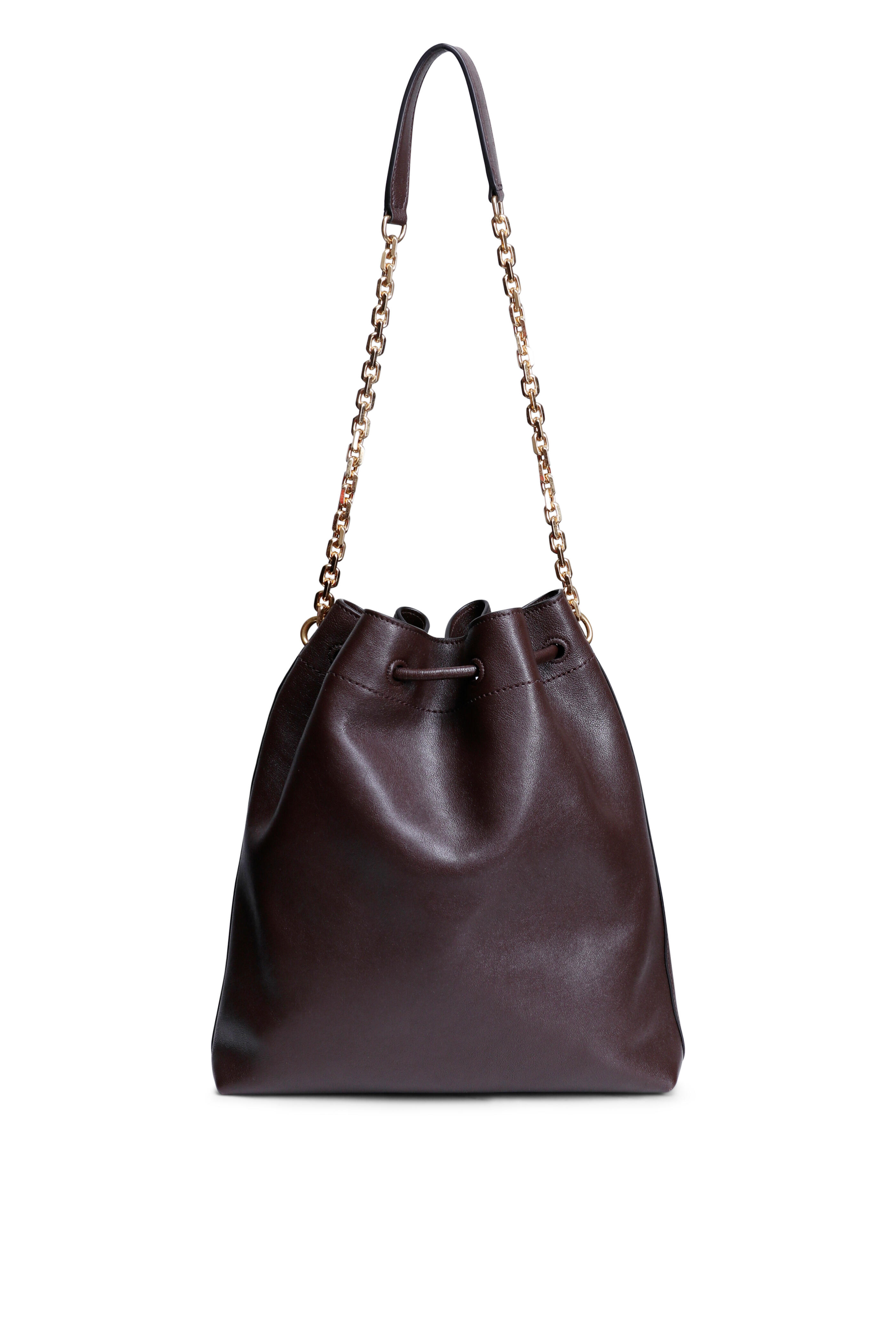 Jimmy Choo - Chich Chocolate Leather Drawstring Bucket Bag