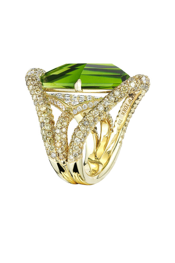 Paolo Costagli - Yellow Gold Peridot Kite Green Diamond Ring