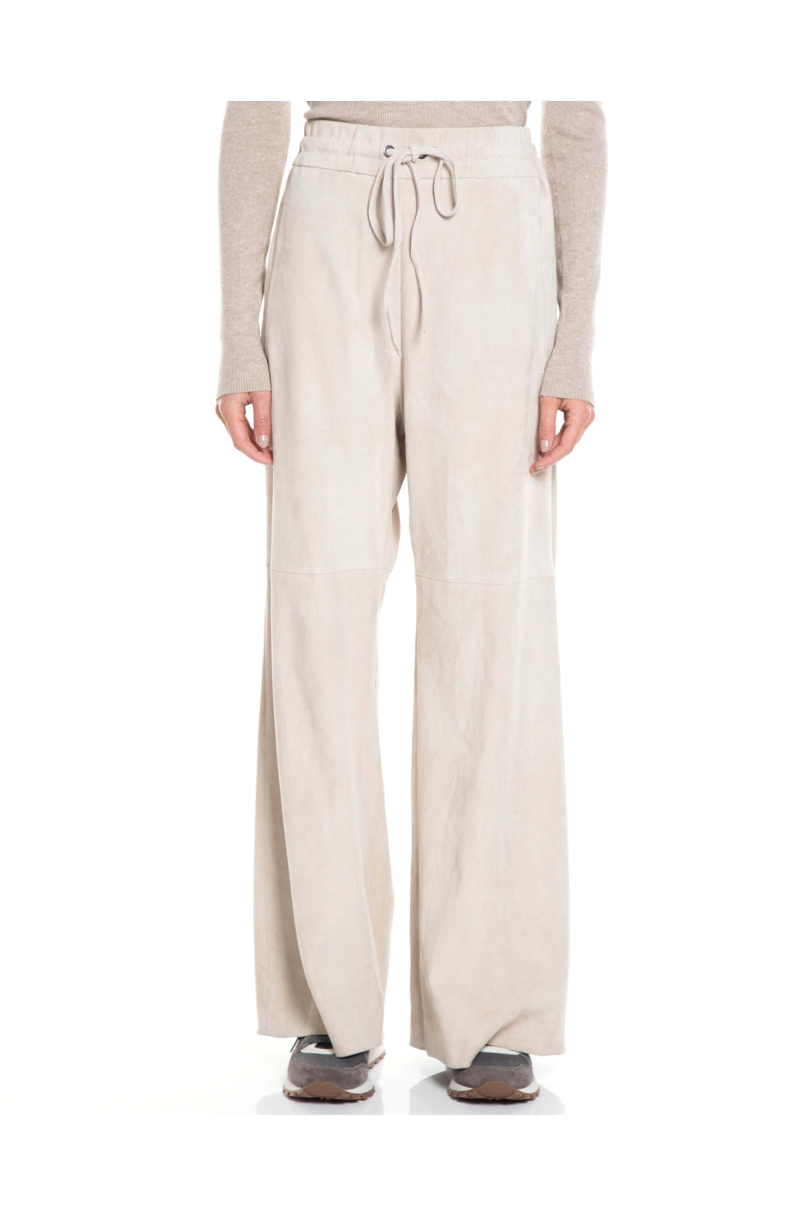 Brunello Cucinelli - Beige Suede Wide Leg Drawstring Pants