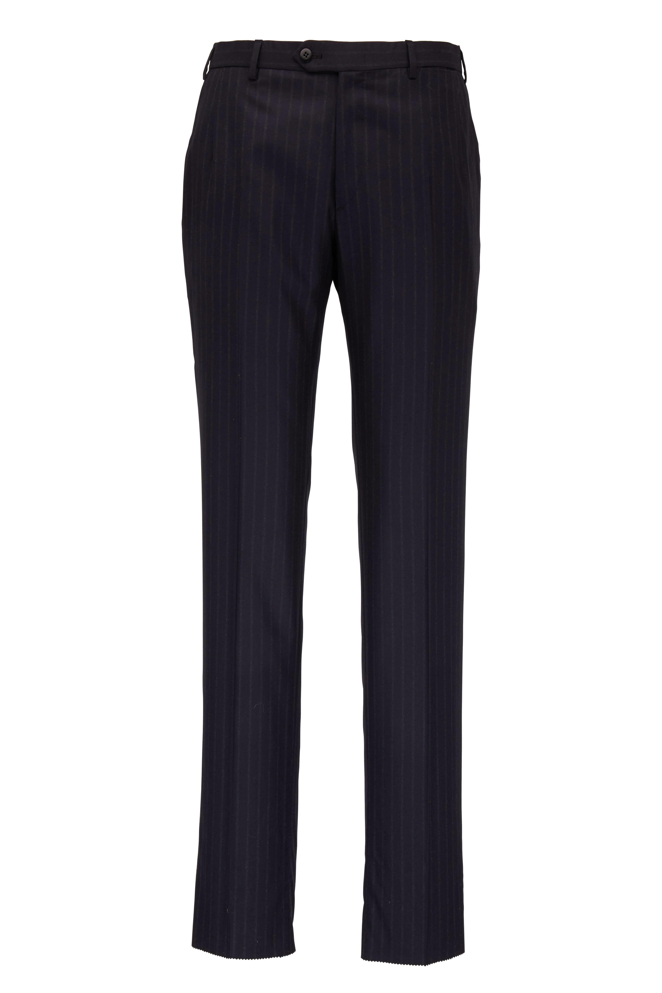 Brioni - Navy Blue Brushed Wool Chalk Stripe Suit