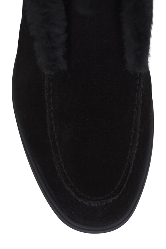 Santoni Fortune Shearling Black Suede Loafer - view 4