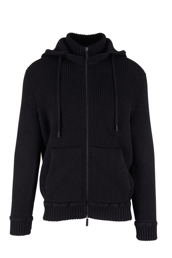 Zegna - Black Cashmere Front Zip Cardigan