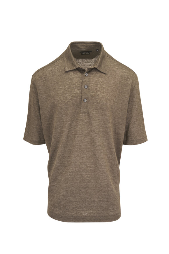 Zegna Brown Linen Polo - view 1