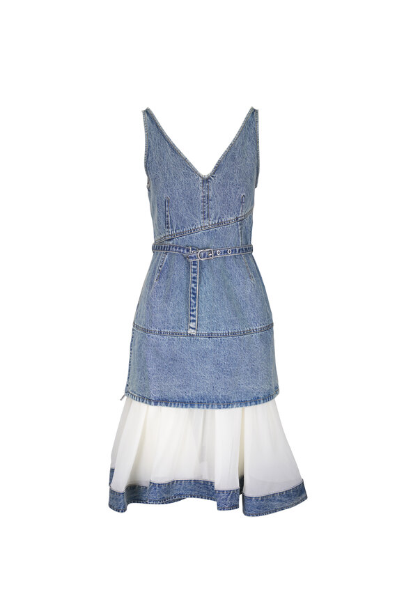 3.1 Phillip Lim Washed Indigo Chiffon Hem Belted Dress