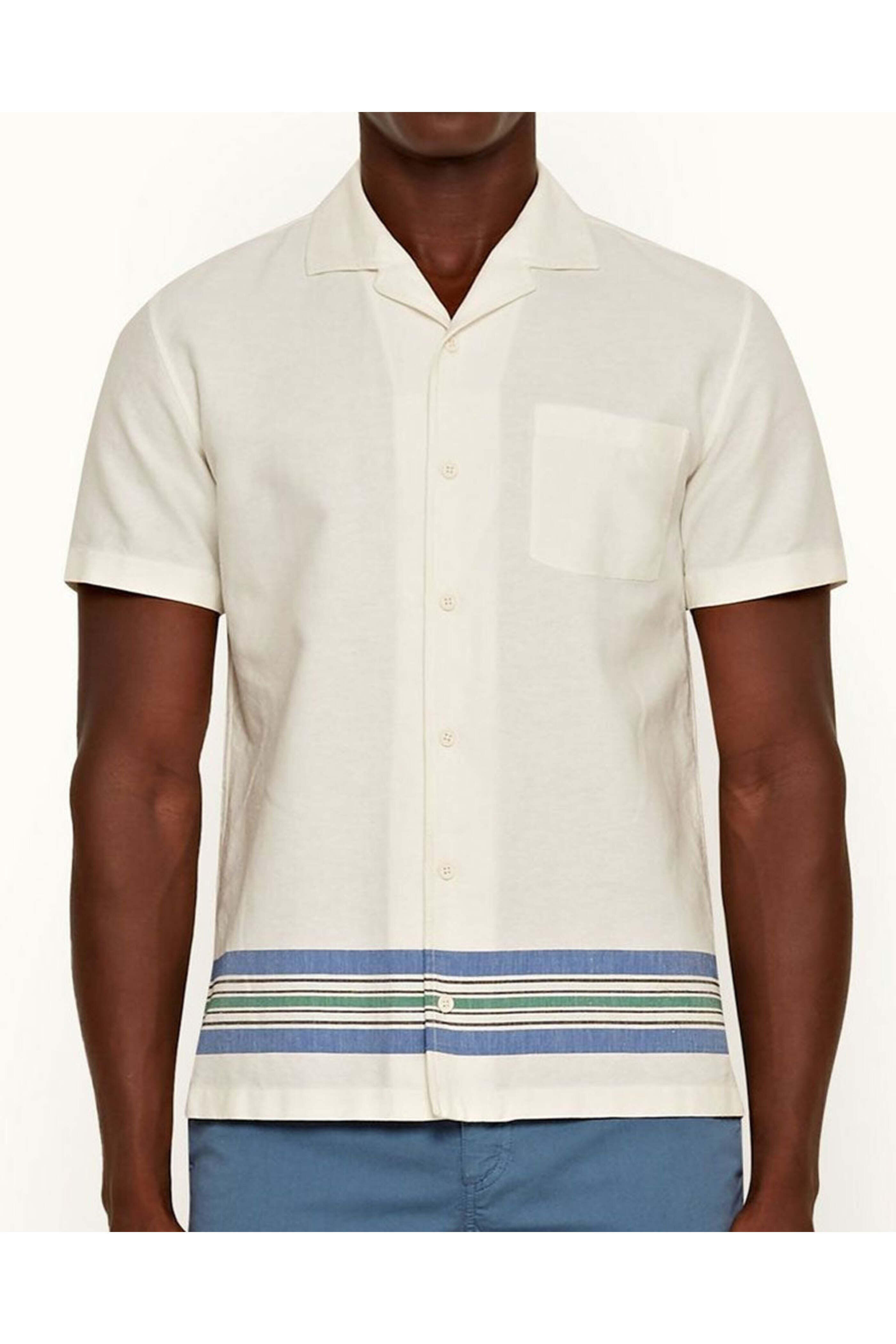 Orlebar Brown - Limestone and Blue Capri Collar Stripe Hem Shirt