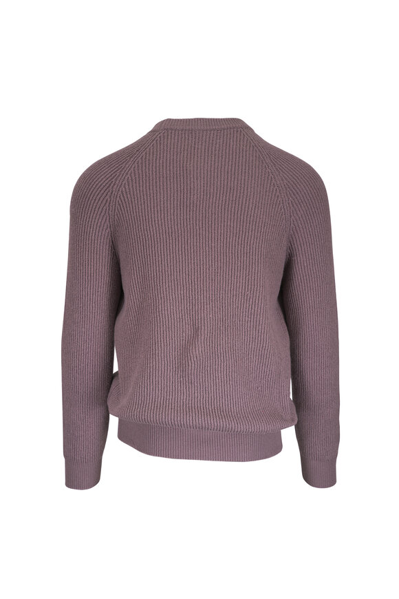 Brunello Cucinelli Nocciola Brown Cotton Ribbed Crewneck Sweater - view 2