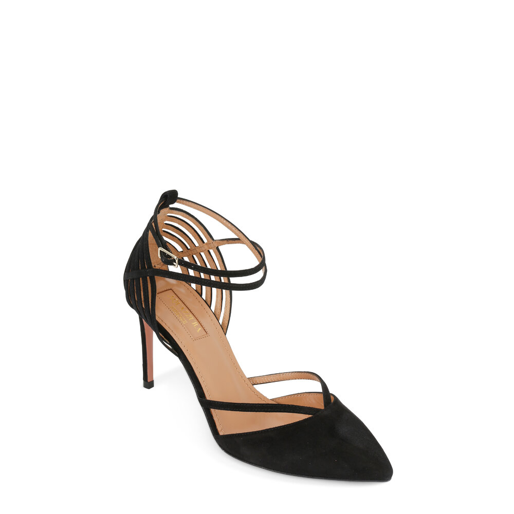 Aquazzura - Crosswalk Black Suede Strappy D'Orsay Pump, 85mm