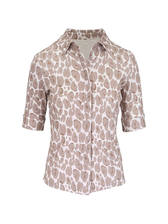 Majestic Multicolor Leopard Print Ribbed Button Up Blouse - view 3
