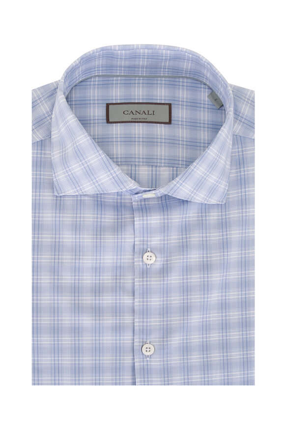 Canali Spring Blue Plaid Cotton Sport Shirt