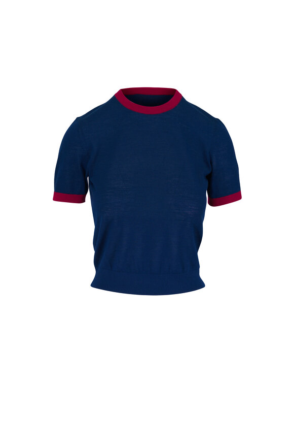 Guest in Residence Airy Ringer Navy & Red Cashmere T-Shirt - view 1