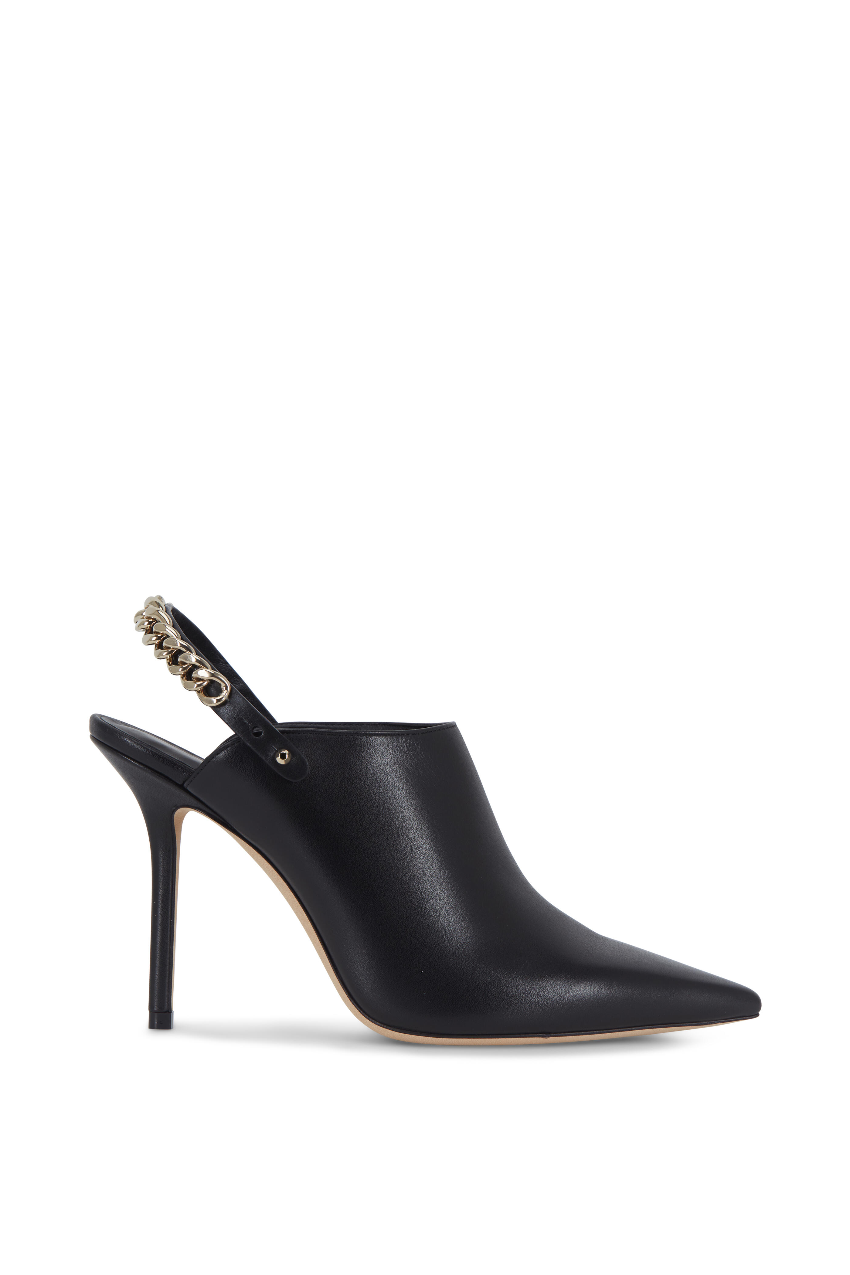 靴 Organza Chain Mules Jimmy Choo - Lexx Black Leather Chain Slingback Mule, 100mm