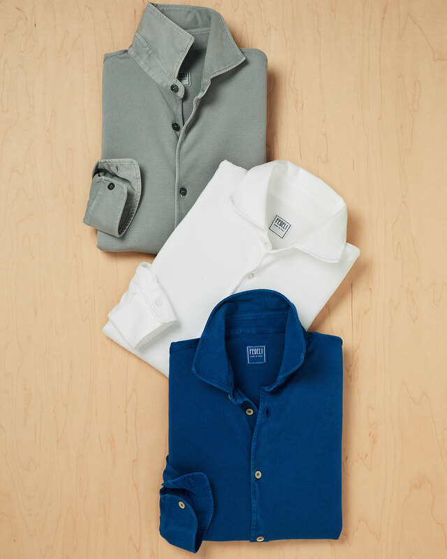 The knit shirt is a Spring Staple.  The silhouette of a dress shirt, but the fabric of a polo.   A knit shirt looks just