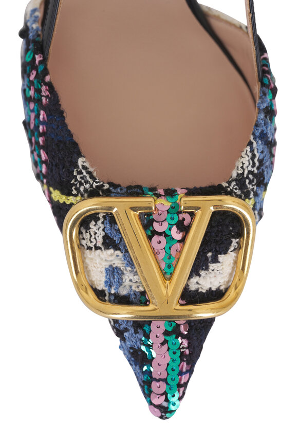 Valentino Garavani VLogo Multicolor Tweed & Leather Slingback, 80mm - view 5