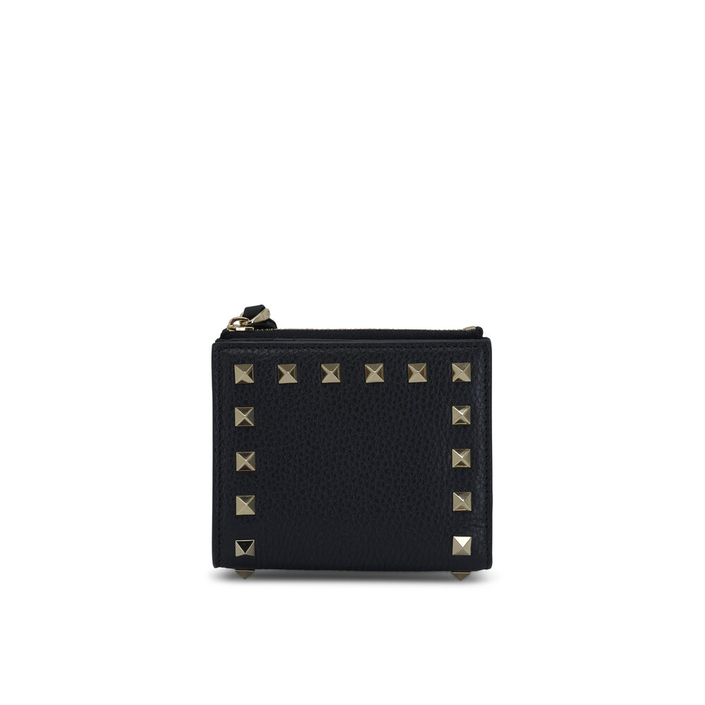 Valentino Garavani - Black Rockstud French Flap Leather Wallet