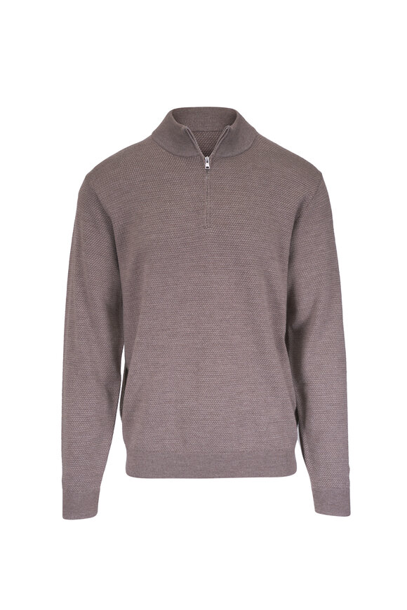 Peter Millar Keene Camel Wool Quarter Zip Sweater