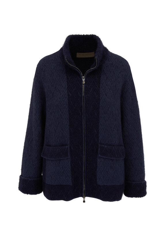 D.Exterior - Navy Blue Zip Up Wool Jacket 