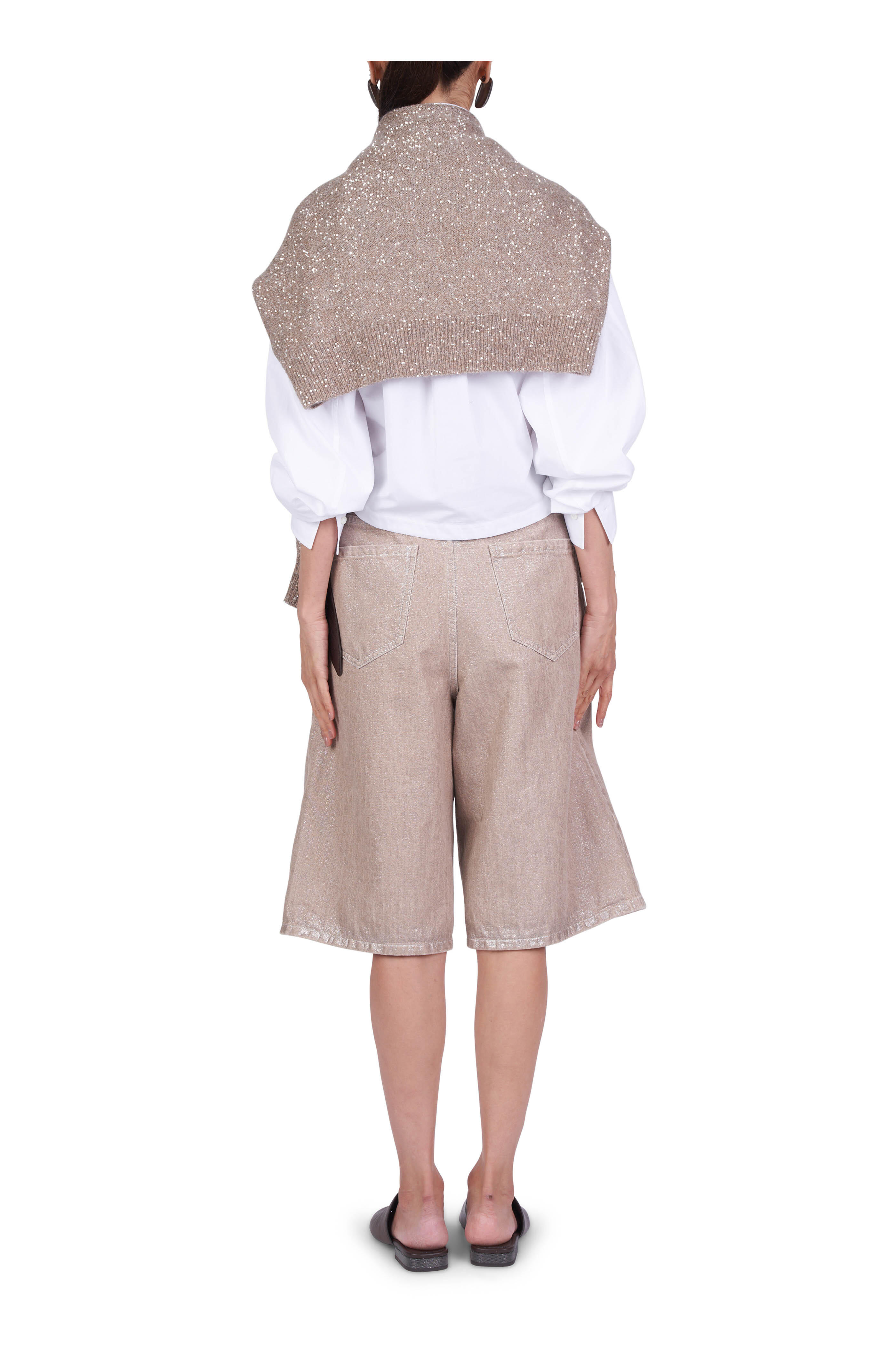 Brunello Cucinelli - Beige Lamé Denim Bermuda Shorts