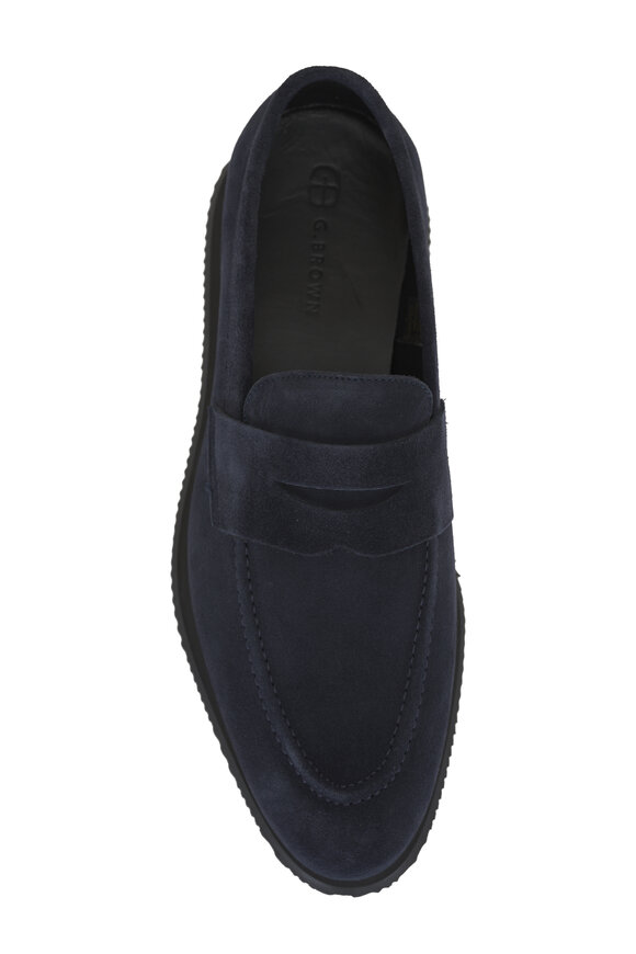 G Brown - Navy Blue Thick Sole Suede Penny Loafer 