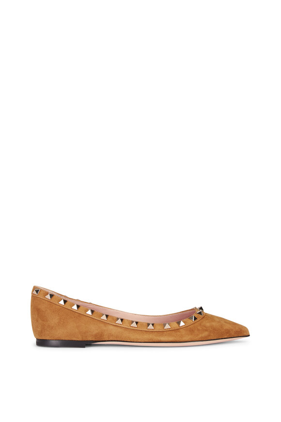 Valentino Garavani Havana Beige Suede Rockstud Ballet Flat - view 2